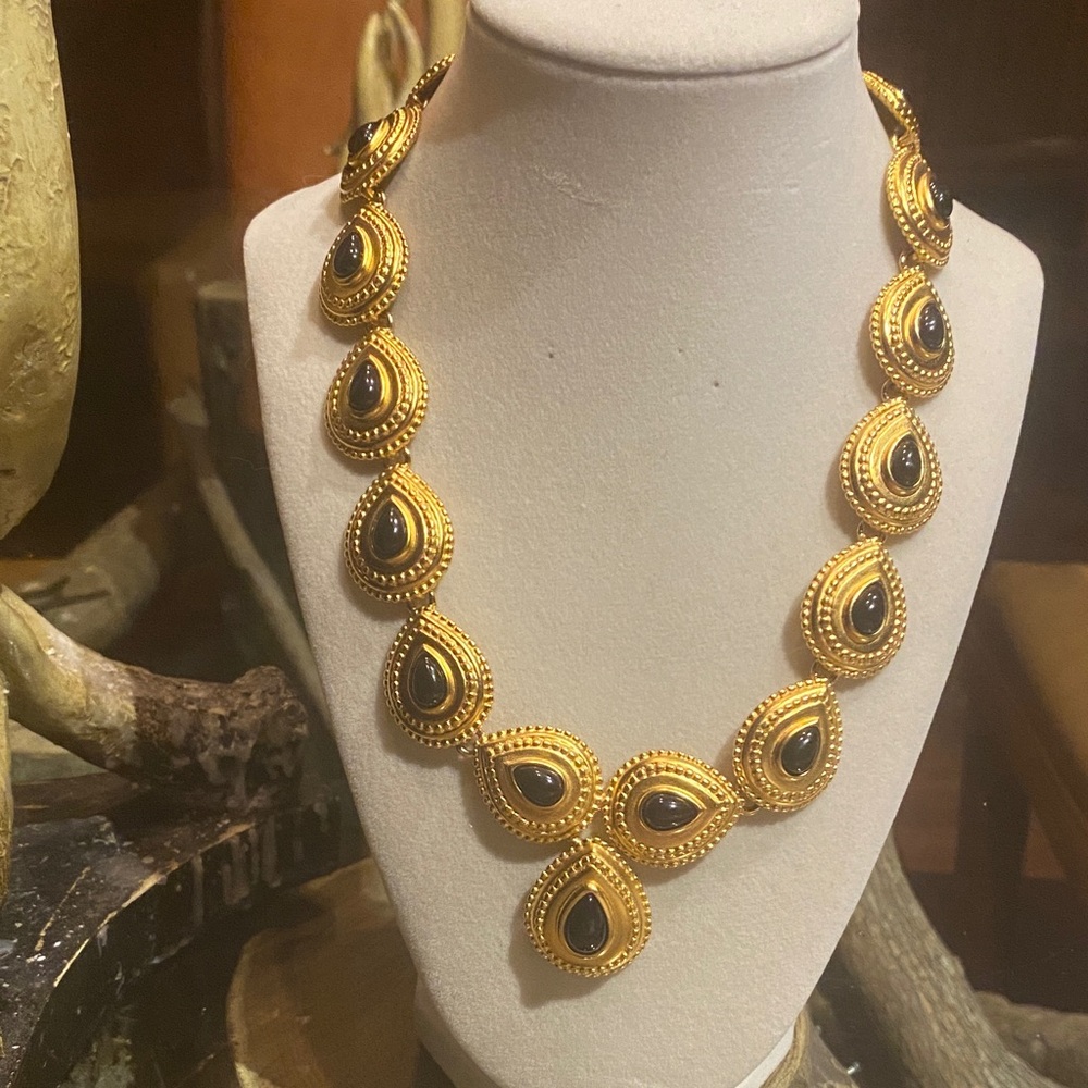 Vintage Monet Gold and Black Teardrop Necklace